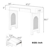 thumbnail of Konsolentisch 120x36x77 cm mit 2 Schubladen und Steckdosenleiste, MDF Flurtisch mit Gitterdesign, verstellbare Füße, Schwarz