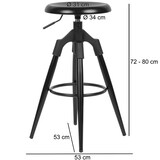 thumbnail of Industrie Barhocker `Tiber`: Höhenverstellbar, drehbar, Eisenmaterial, Kunststoffkappen, 72-80 cm. Schwarz, 53x53x80 cm | Kadima Design