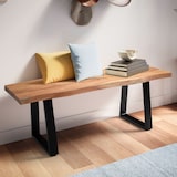 thumbnail of Garderobenbank 120x40x45,5 cm Akazie Massivholz / Metall mit Baumkante, Sitzbank Flur Holzbank Massiv ohne Lehne, Flurbank Modern Eingangsbereich