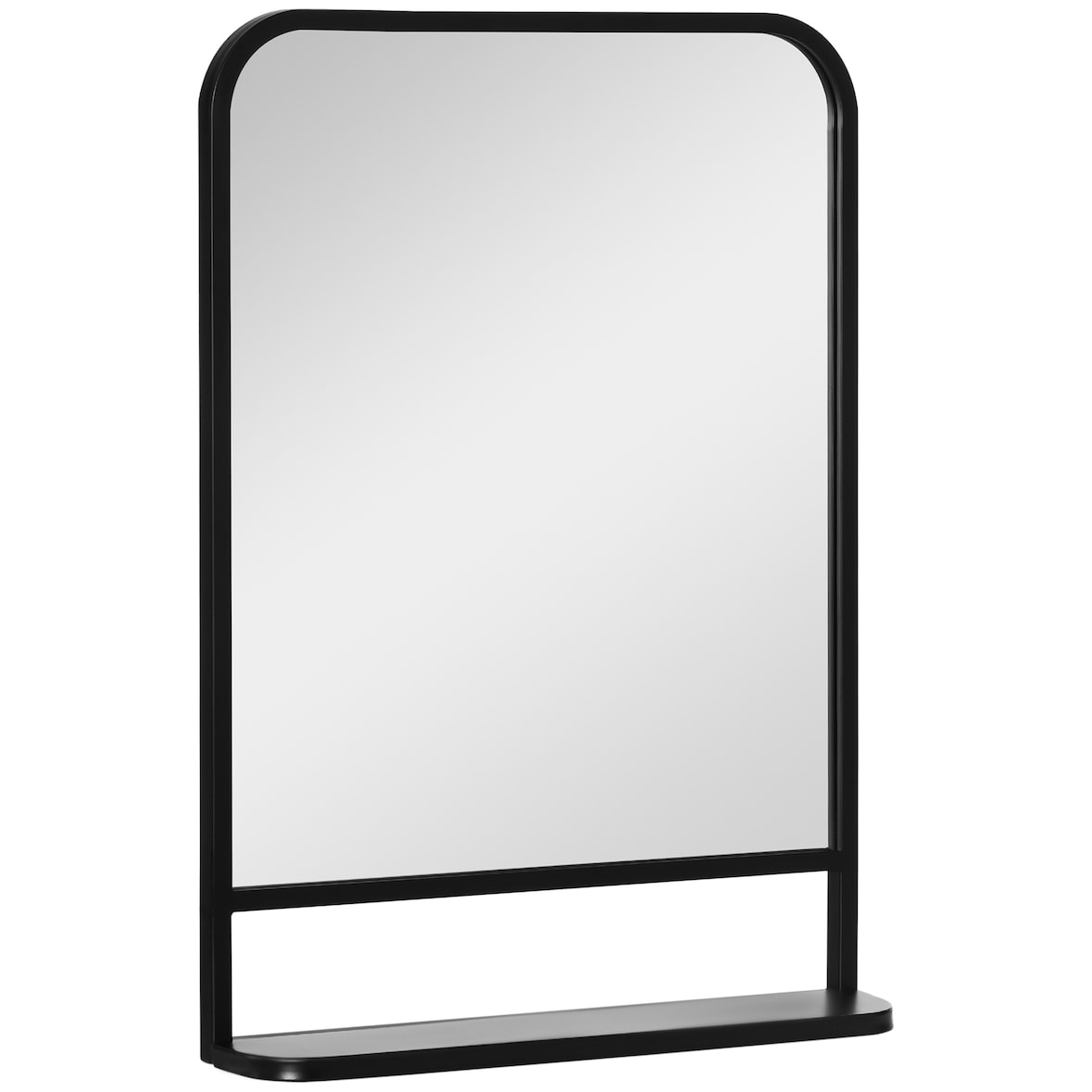 HOMCOM espejo decorativo de pared 50x70cm espejo rectangular de metal con estante de almacenamiento para salón dormitorio entrada estilo moderno negro