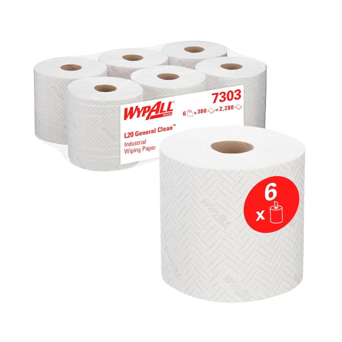 WYPALL L20 Wischtücher Zentralentnahme Weiß 2-lagig 0.585 m 7303 6 Stück à 380 Blatt