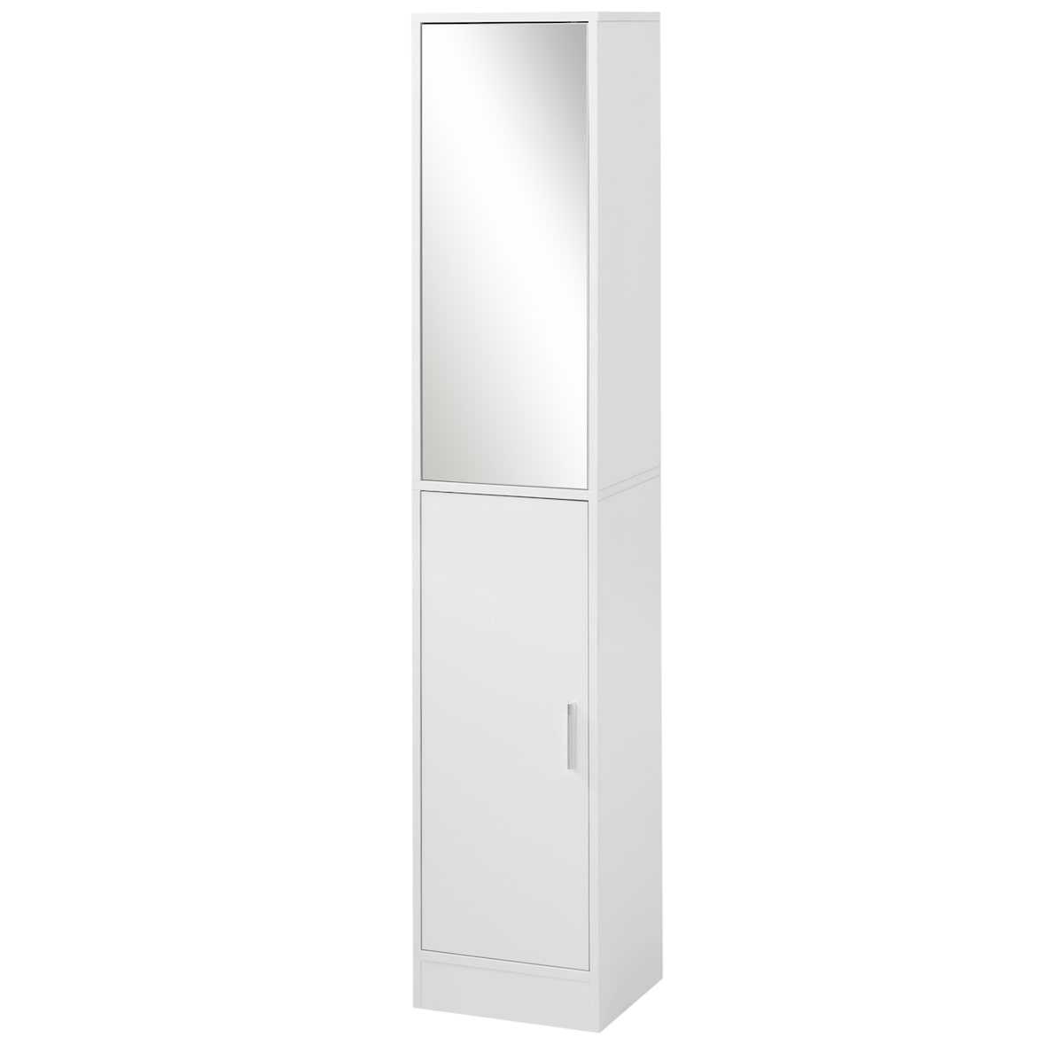 kleankin Armario para Baño Alto Mueble Columna de Baño con Espejo 2 Puertas y Estantes Interiores Ajustables Multiusos para Cocina Salón 32x28x162 cm