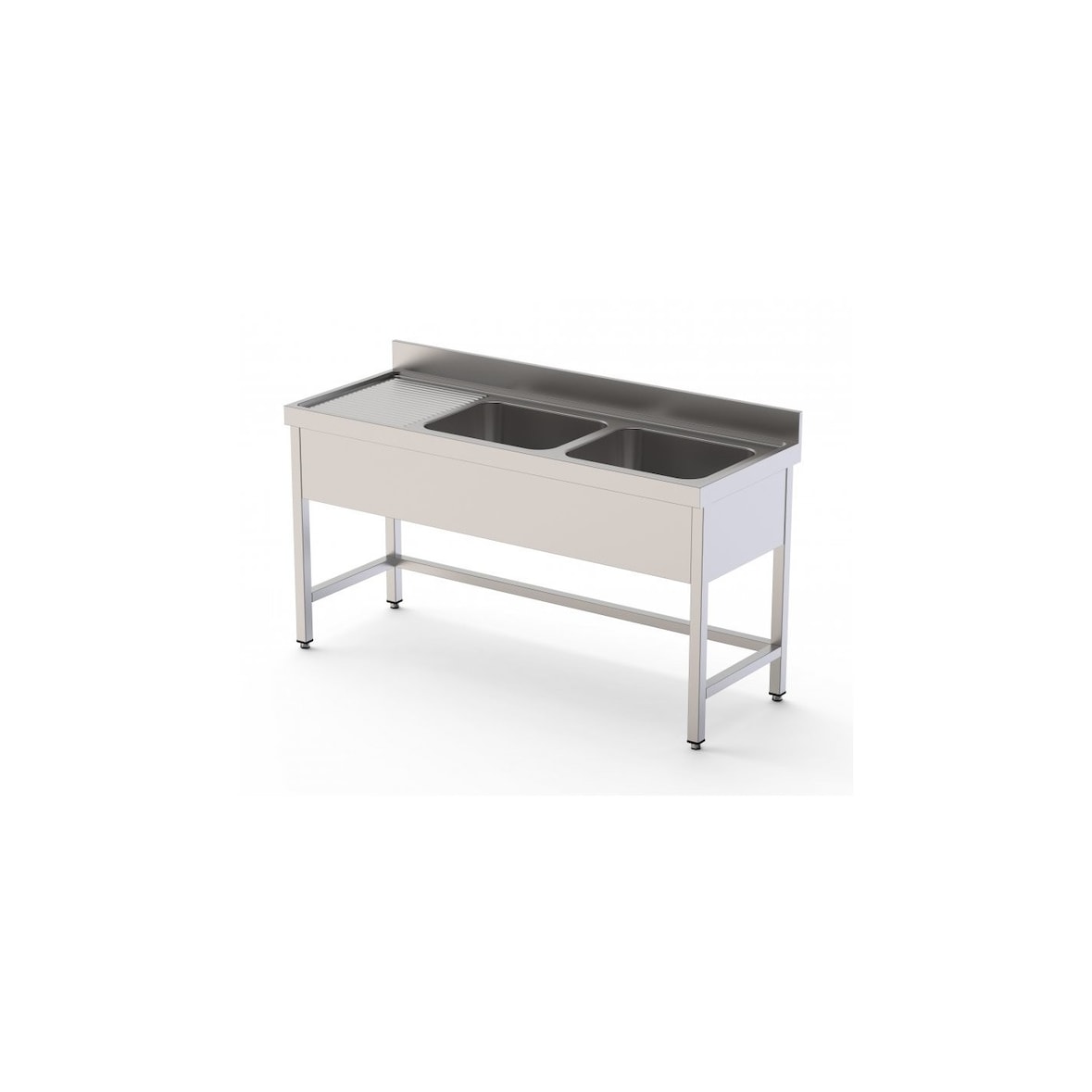 Fregadero industrial acero inoxidable 2 cubas 1600x700x850mm escurridor derecha