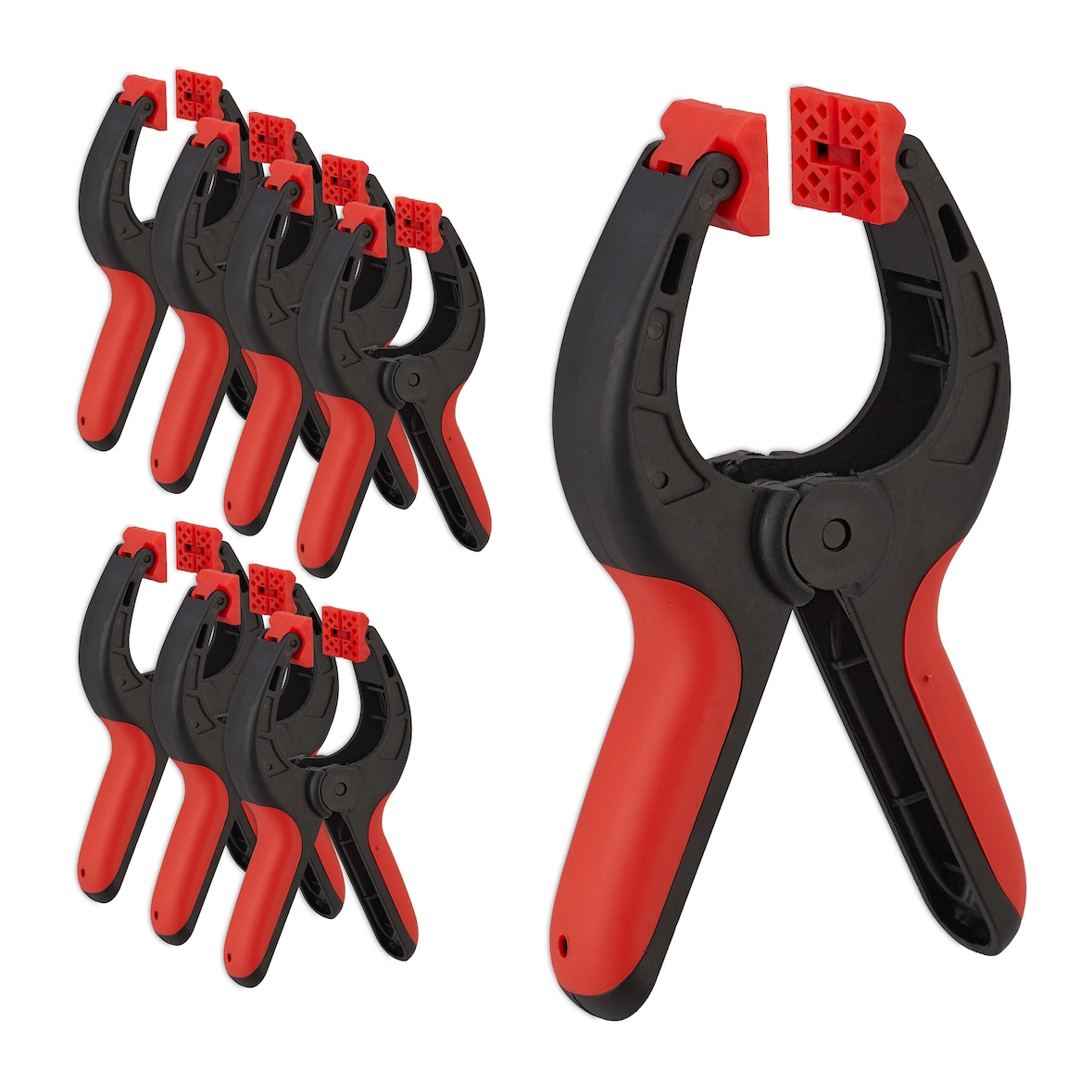 Relaxdays Klemmzwingen 8er Set, 7cm Spannweite, 13kg Spannkraft, rutschfeste Griffe, rotierbare Klemmbacken, schwarz/rot