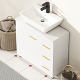 thumbnail of Badezimmer-Unterschrank 65x70x30 Weiß MDF Spanplatte Soft-Close Schubladen Fächer Stauraum Waschbecken Unterschrank Badmöbel