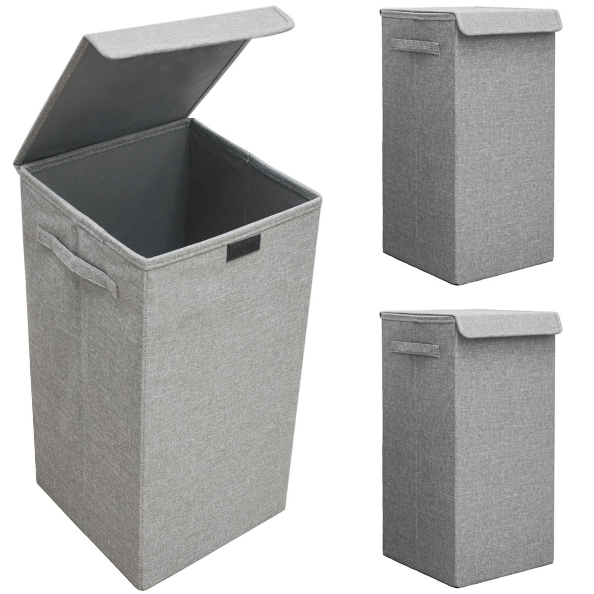 Set van 2: 50L Wasmand met Deksel - 30x30x60 Wasverzamelaar met Houten Frame - Wasbox Opvouwbaar