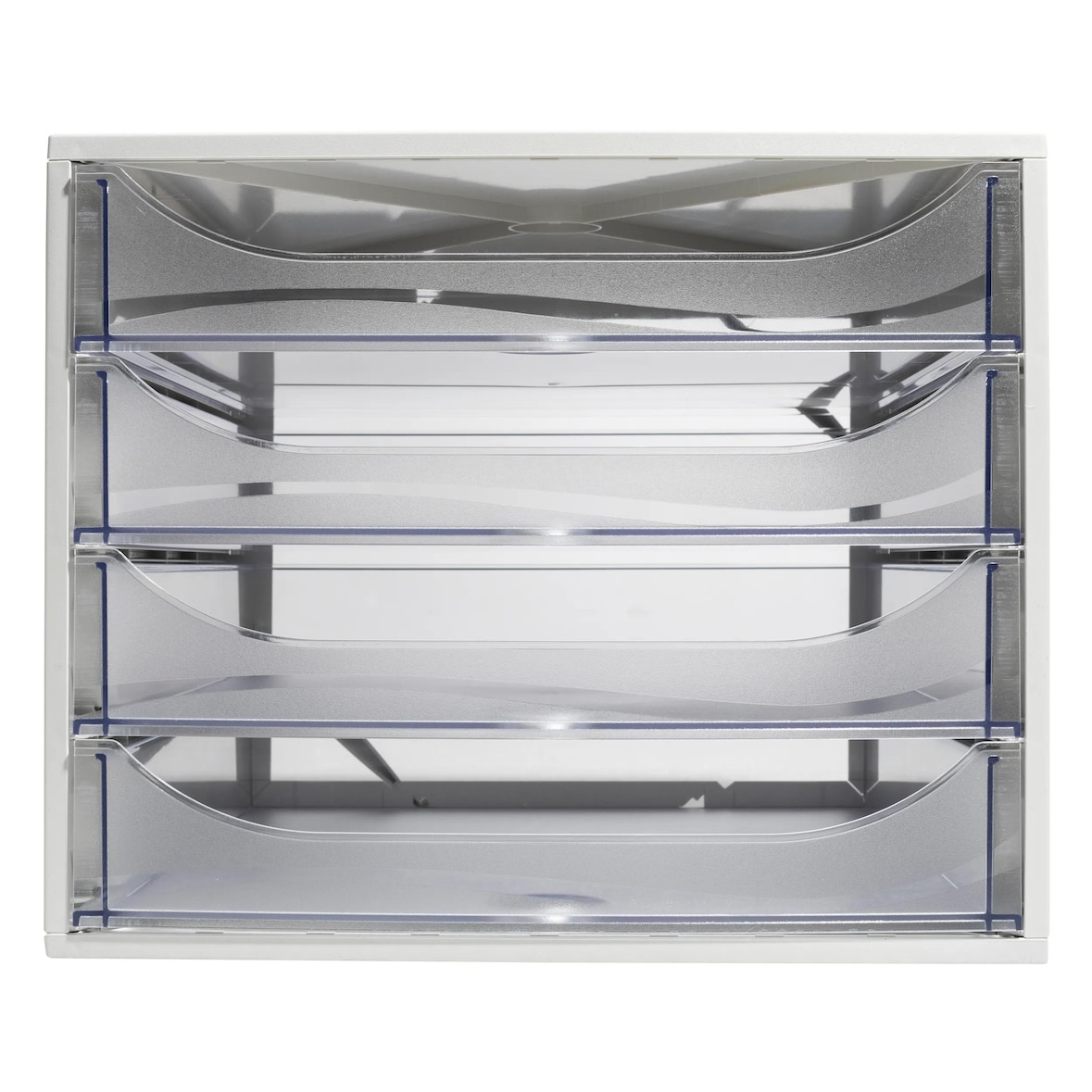 Exacompta 228323D 1x ECOBOX ladenbox met 4 laden voor DIN A4+ documenten, grijs-transparant