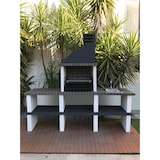 thumbnail of BBQ PARTNER - Barbacoa con 4 encimeras, construido con ladrillo gris y cemento, cemento pintado de blanco y negro - 219x57x209cm