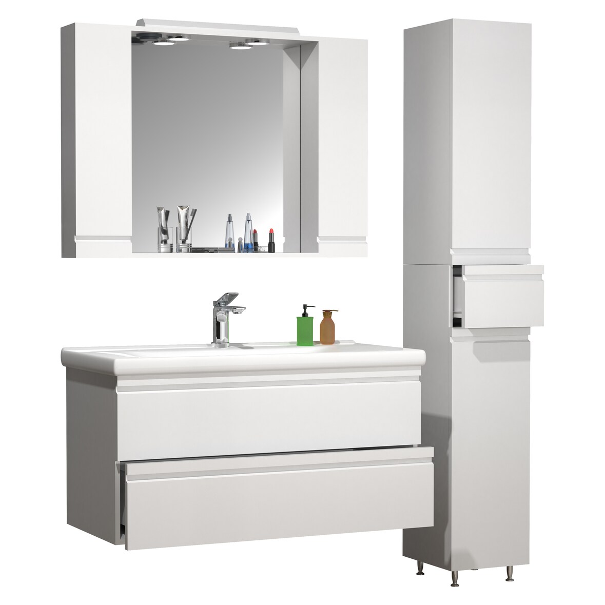 VCM Badmöbel Waschtisch Silora Weiß H. 180 x B. 130 x T. 46 cm