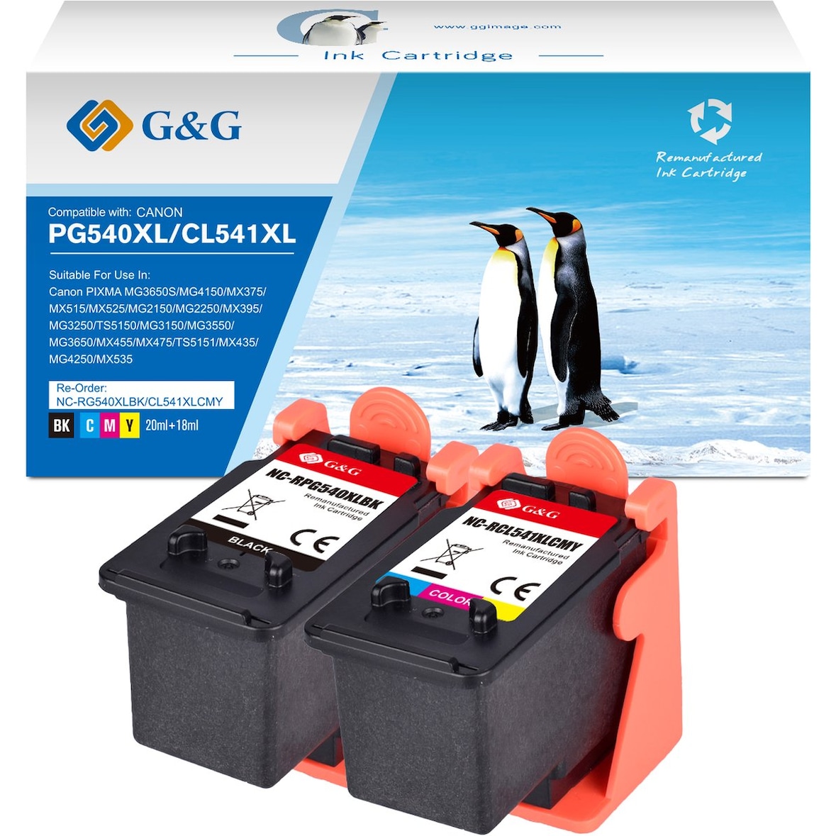 G&G 540 541 XL Inktcartridge Geschikt voor Canon PG-540XL CL-541XL -Multipack - Hoge Capaciteit