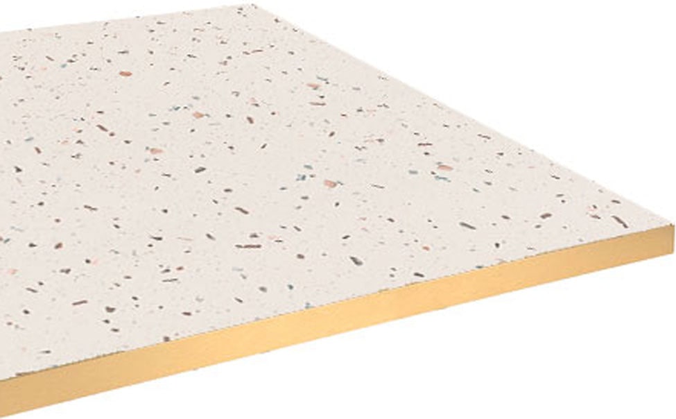 Restootab - Tischplatte 110x70 Dekor Terrazzo cassata Kanten messingfarben
