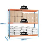 thumbnail of SimonRack Industrieregal, 2000x1800x900 mm, 600 kg am Biegepunkt, 3 Holzböden, Garagenregal, Blau/Orange/Holz- Simonforte
