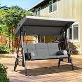 thumbnail of Columpio de Jardín de 3 Plazas con Techo Parasol 2 Cojines Bandeja para Bebidas Marco de Metal Terraza Exterior Carga 360kg 116x206x183cm