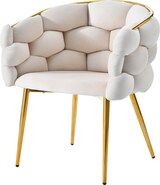 thumbnail of Esszimmerstuhl Set 6 Samt Beige 44x41x74 cm mit goldfarbenem Rückengestell, 6 cm Sitzkissen, verstellbaren Fußstützen und Metallbeinen