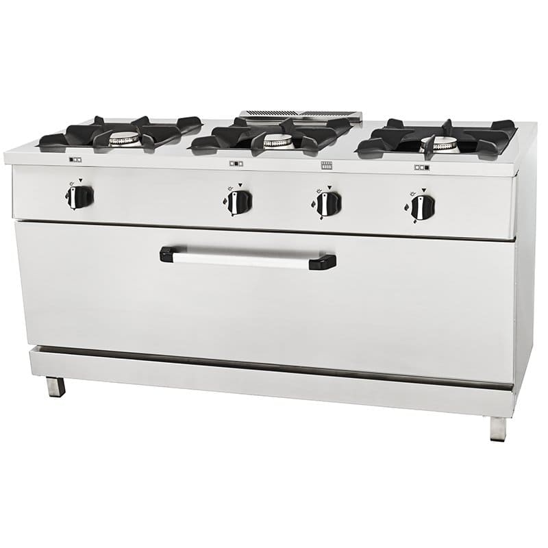 Cocina horizontal industrial de 3 quemadores con horno 1200x600x850 – Serie Magma