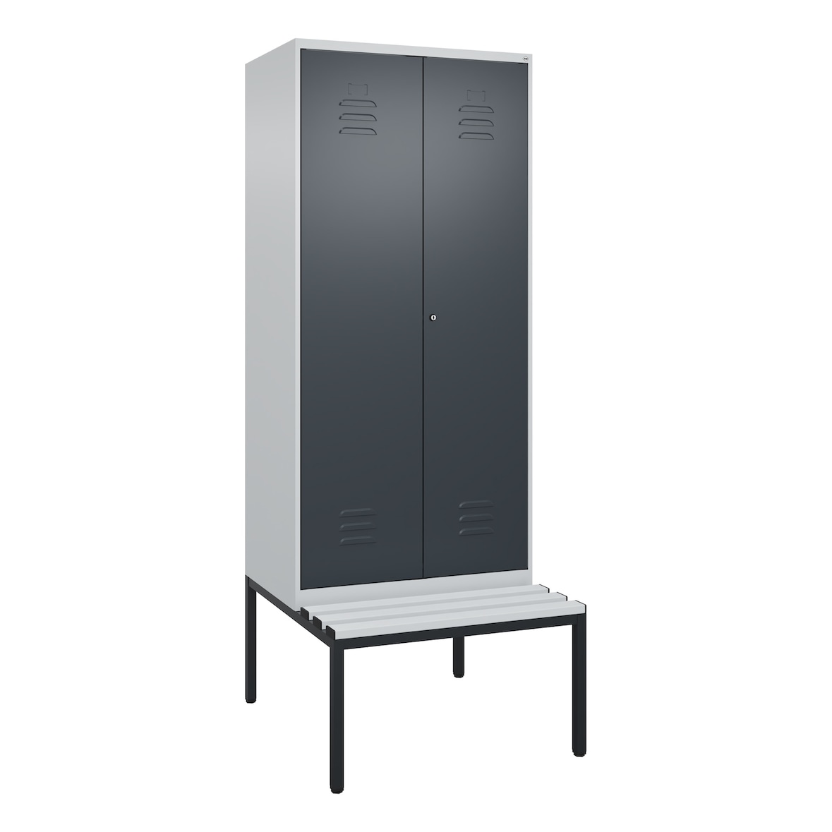 C+P Doppel-Spind Classic PLUS Kunststoff untergebaute Bank, 2 Abteile, HxBxT 212x80x82cm, Zylinderschloss, Hellgrau/Anthrazit von PROREGAL