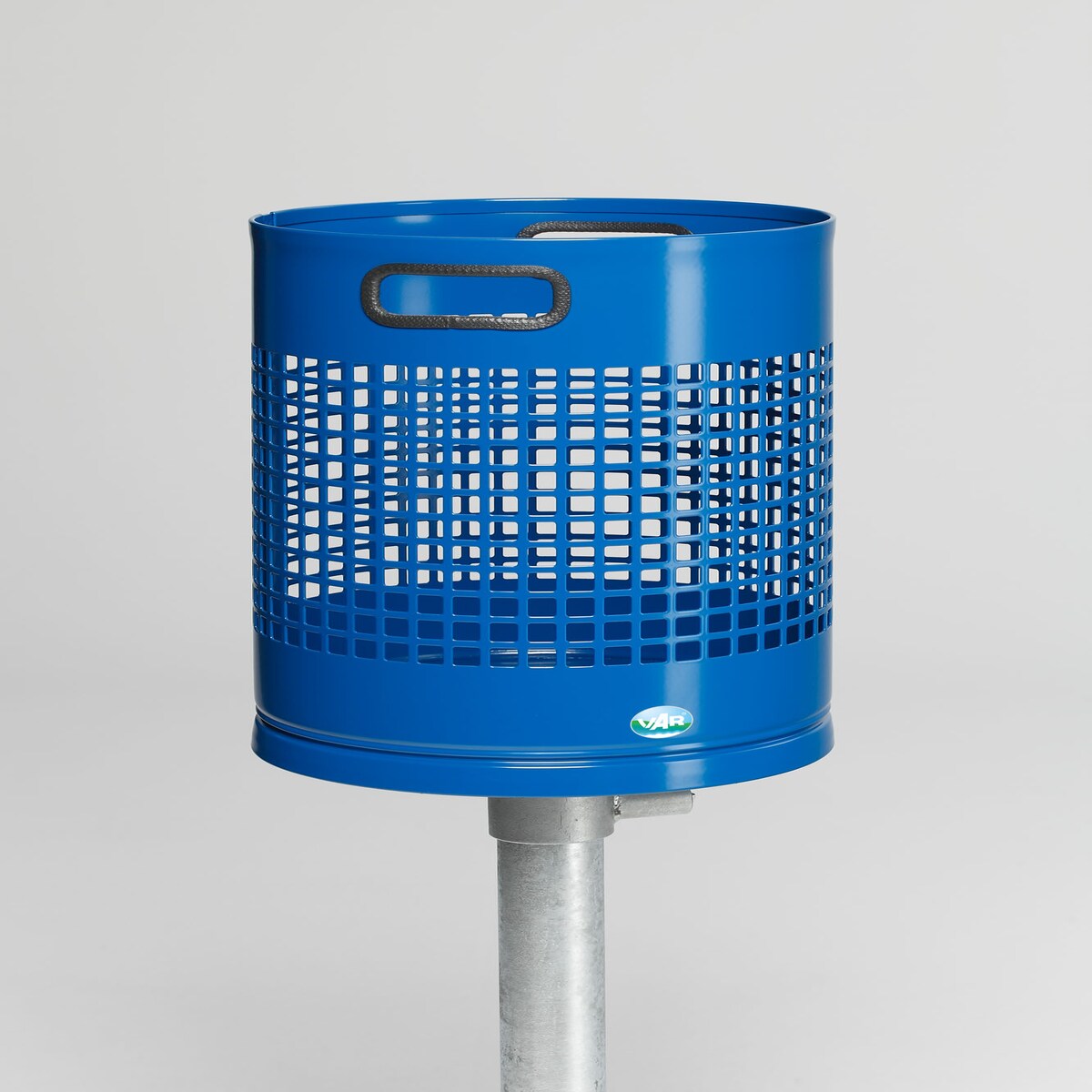 PROREGAL Klassischer gelochter Abfallsammler für Außenbereich | Einfach | zum Einbetonieren | HxBxT 120x35x35cm | Stahl | Blau | Mülleimer Abfalleimer