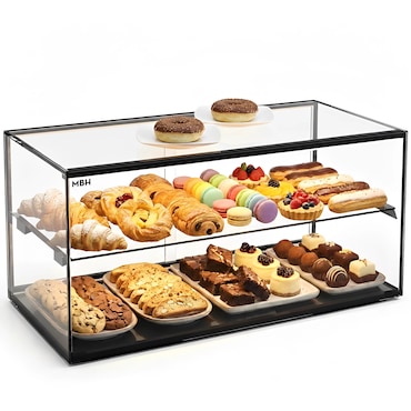 MBH - Vitrina expositora neutra de bancada profissional Slim 92 cm. Expositor neutro de balcão 2 andares para bar, restauração e hoteleria.