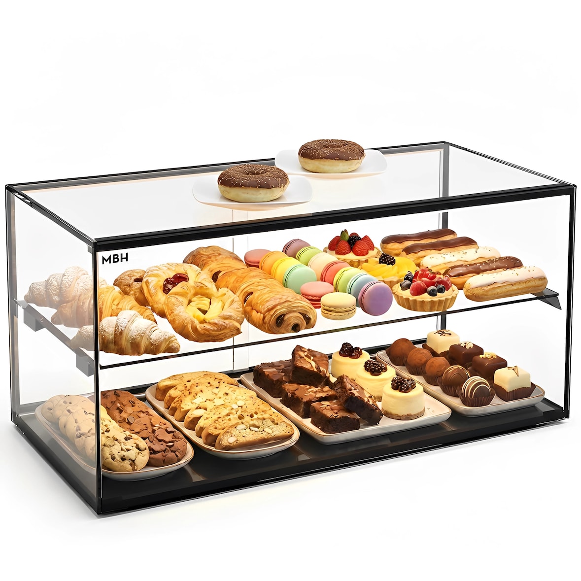 MBH - Neutrale vitrine SLIM 92 cm 2 etages voor catering. Neutrale glazen vitrine voor gebak en taarten.