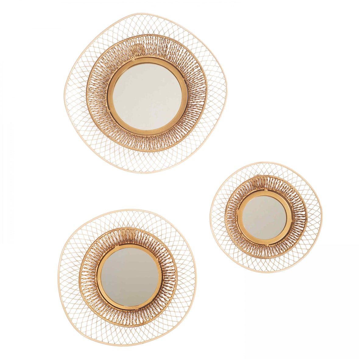 Set van 3 organische metalen spiegels, 31 cm