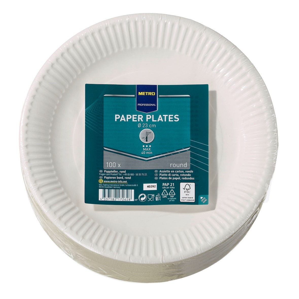 METRO Professional Assiette, carton, ronde, Ø 23 cm, blanc, 100 pièces