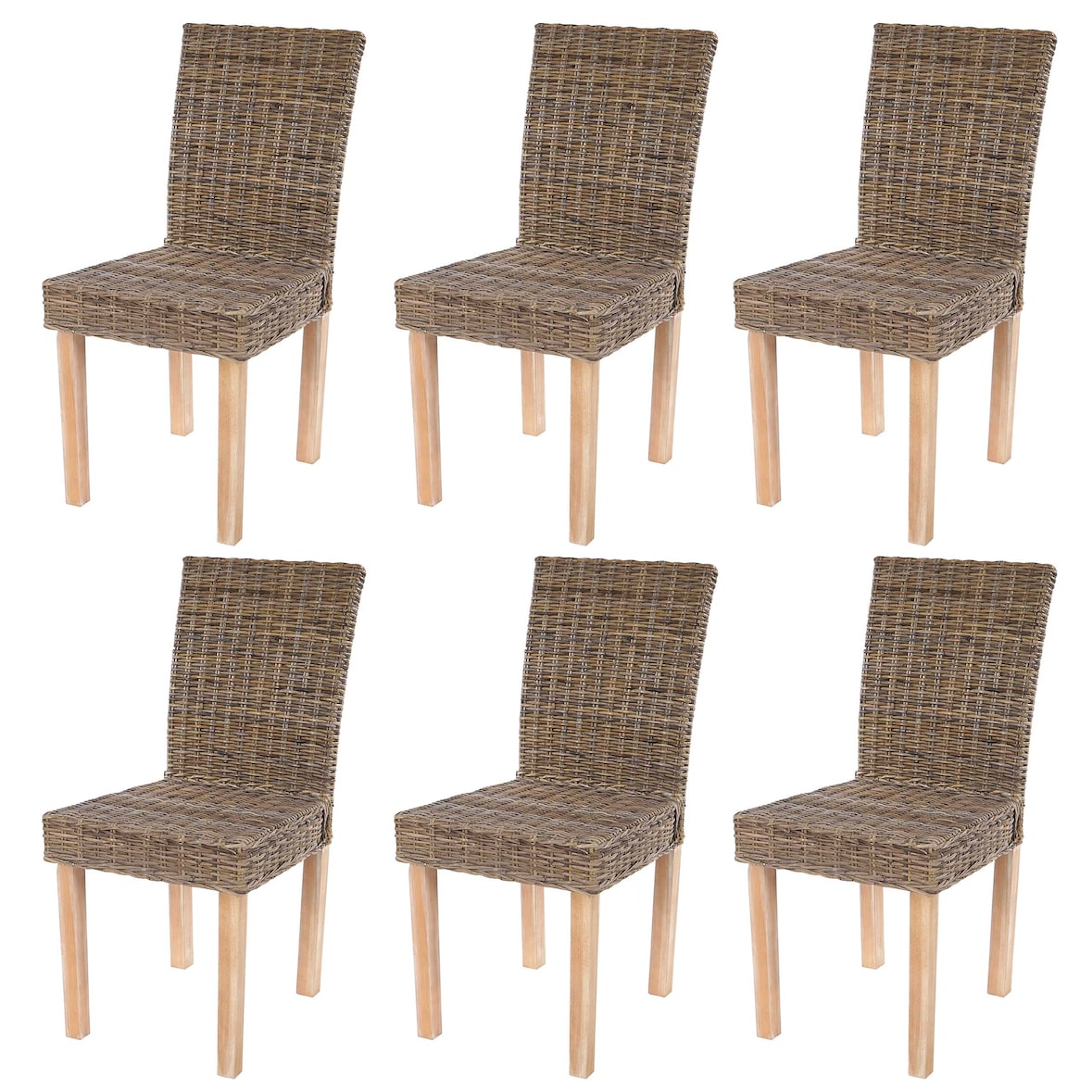 Lote de 6 sillas de comedor Littau, silla de mimbre Silla de cocina, ratán Kubu