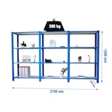 thumbnail of Módulo de 3 estantes Officlick com 4 prateleiras de madeira cada. Azul/branco 1500x2700x400 mm