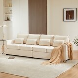 thumbnail of Merax 4-Sitzer-Sofa aus Leinenstoff, mit Armlehnentaschen und 4 Kissen, Sofa im einfachen Stil, geeignet für Wohnzimmer, Wohnung und Büro, Beige