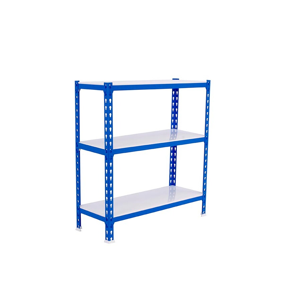SimonRack Metallregal, 900x1100x500 mm, 3 Ebenen, Metallboden, 200 kg Biegepunkt, Blau/Weiss - Simonclick