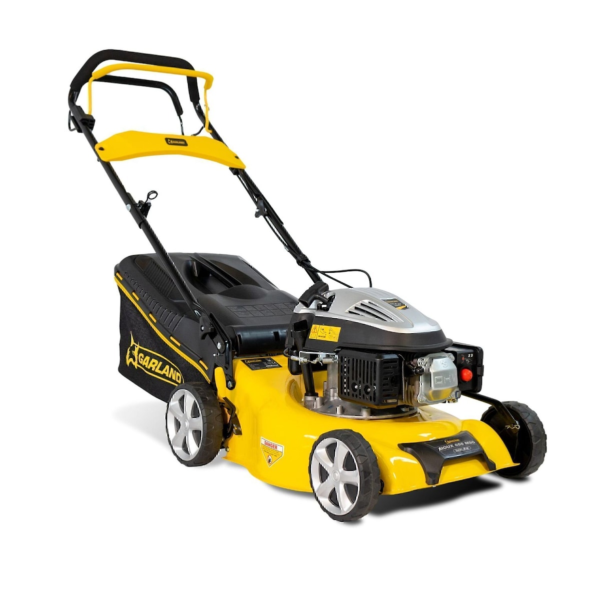 Cortacésped Gasolina  GARLAND SIOUX 655MSG-V23  Motor 4 tiempos 79,8 cc, ancho de corte 420 mm con tracción. Peso 29,5 kg, Ancho de corte 420 mm.