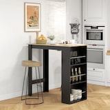 thumbnail of HOMCOM mesa alta de bar, mesa de cocina con 3 estantes laterales, marco de madera, estilo moderno, para comedor, salón, 112x57x106 cm, negro y natural