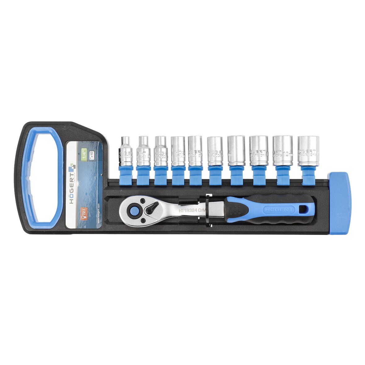 Högert Knarrenkasten-Set 10-teilig HT1R334 Stecknuss Satz Ratschenkasten 1/4"