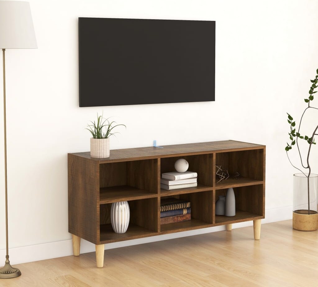 vidaXL TV-Schrank Massivholz-Beine Braun Eichenoptik 103,5x30x50 cm
