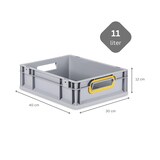 thumbnail of PROREGAL SparSet 5x Eurobox NextGen Color mit Auflagedeckel & Verschlüsse, HxBxT 12x30x40cm, 11L, Grau, Griffe gelb offen, Eurobehälter, Box