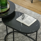 thumbnail of Couchtisch 2er Set rund und oval 50x50x51 cm Schwarz stapelbar mit verstellbaren Füßen Marmoroptik MDF Tischplatte Stahlgestell