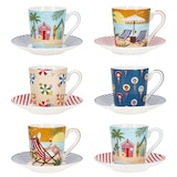 thumbnail of Atmosphere 6er Set Espressotassen 80ml mit Untertassen Stranddekor Sommer