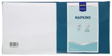METRO PROFESSIONAL Serviettes de table, 40 x 40 cm, 1/4 de pli, 2 plis, blanc, 250 unités