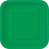 thumbnail of Party Deko Set grün Einweggeschirr für 14 Personen eckige Teller, Becher, Servietten Dunkelgrün