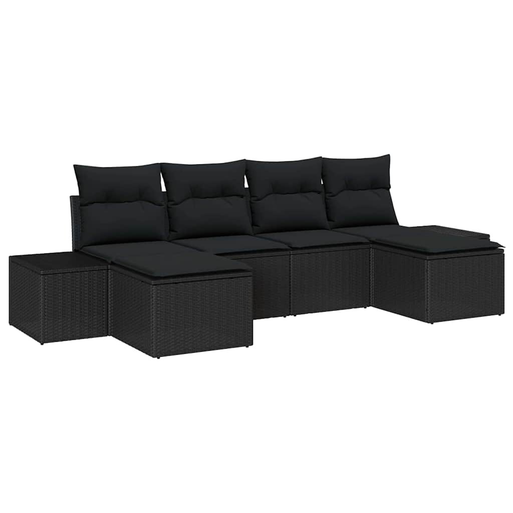 vidaXL Garten-Sofa-Set 6 pcs Schwarz 184 x 62 x 85 cm Poly Rattan