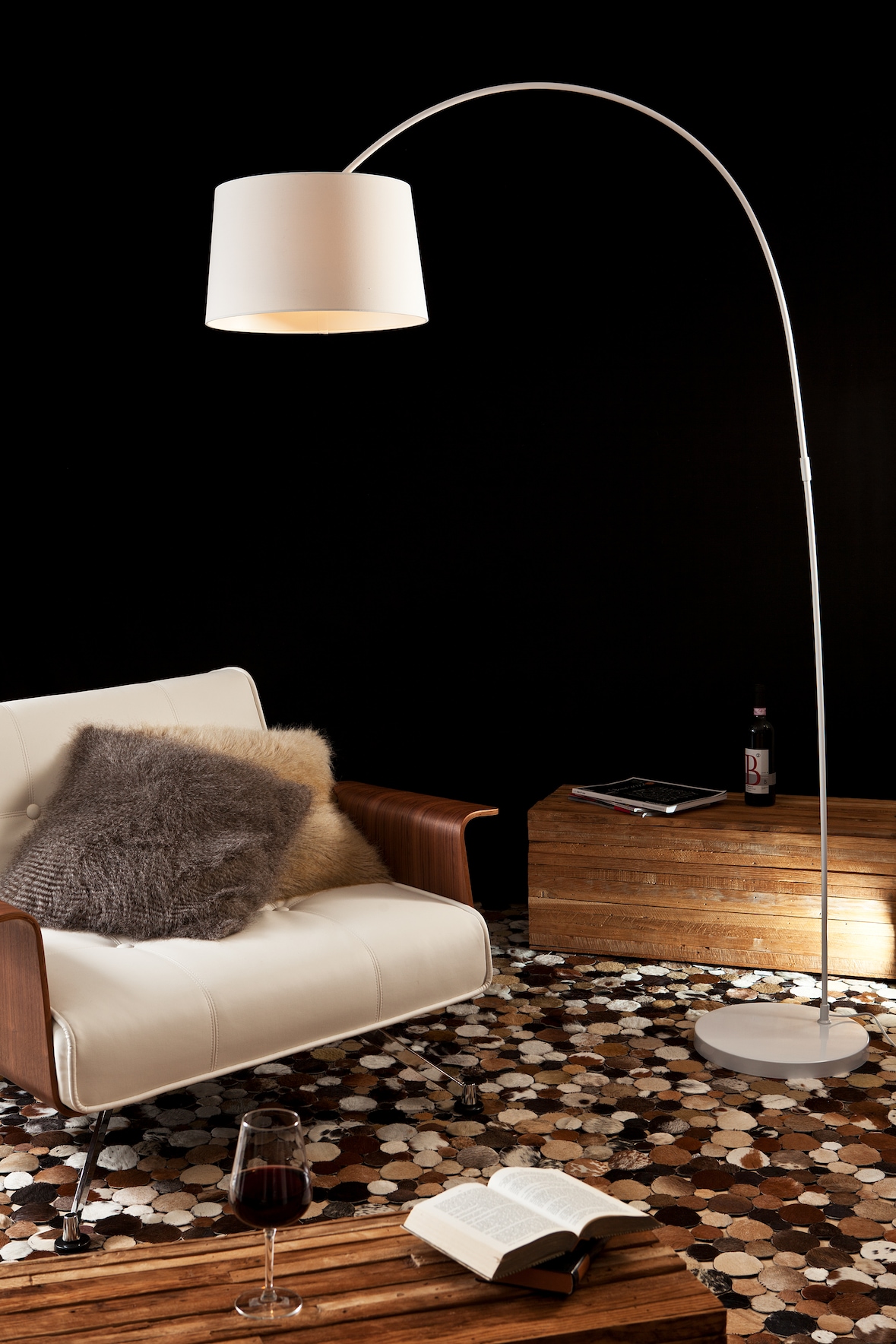 SalesFever Bogenlampe 205 cm | Ø Lampenschirm 40 cm | echter Marmorfuß | B 135 x T 36 x H 205 cm | weiß