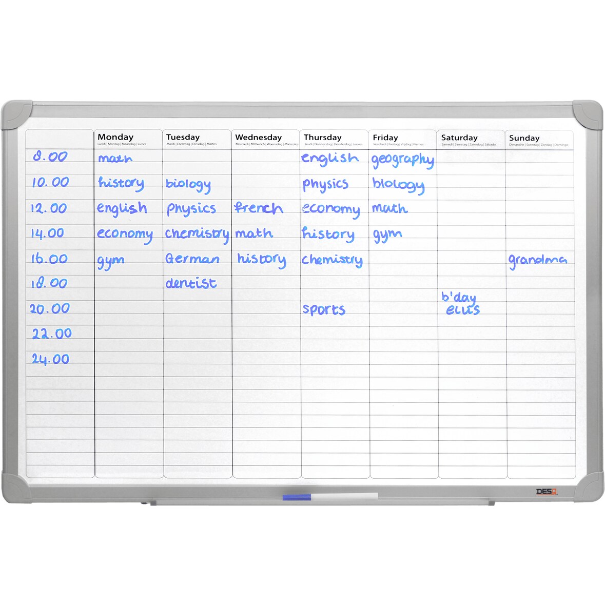 DESQ | Weekplanner | Magnetisch | Aluminium Frame| 60 x 90  cm