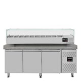 thumbnail of Mesa refrigerada para pizza, 3 puertas, acero inoxidable, mármol gris, 580 L, interior EN 60 x 40 cm, vitrina de ingredientes GN 1/4, Vaiotec 11259