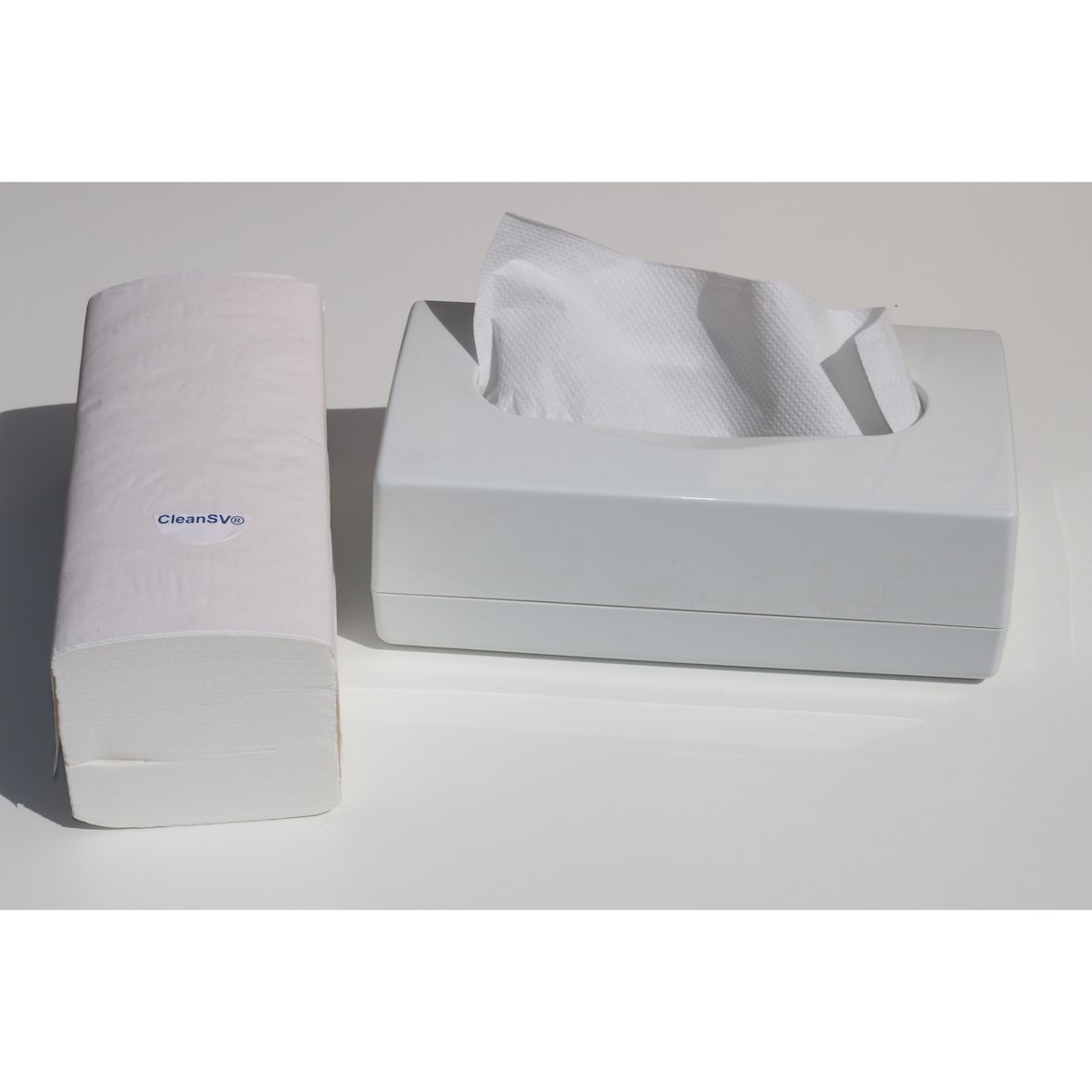 CleanSV Tischspender II Papierhandtuchspender weiss incl. 1 Paeckchen Falthandtuecher ca. 200 St.