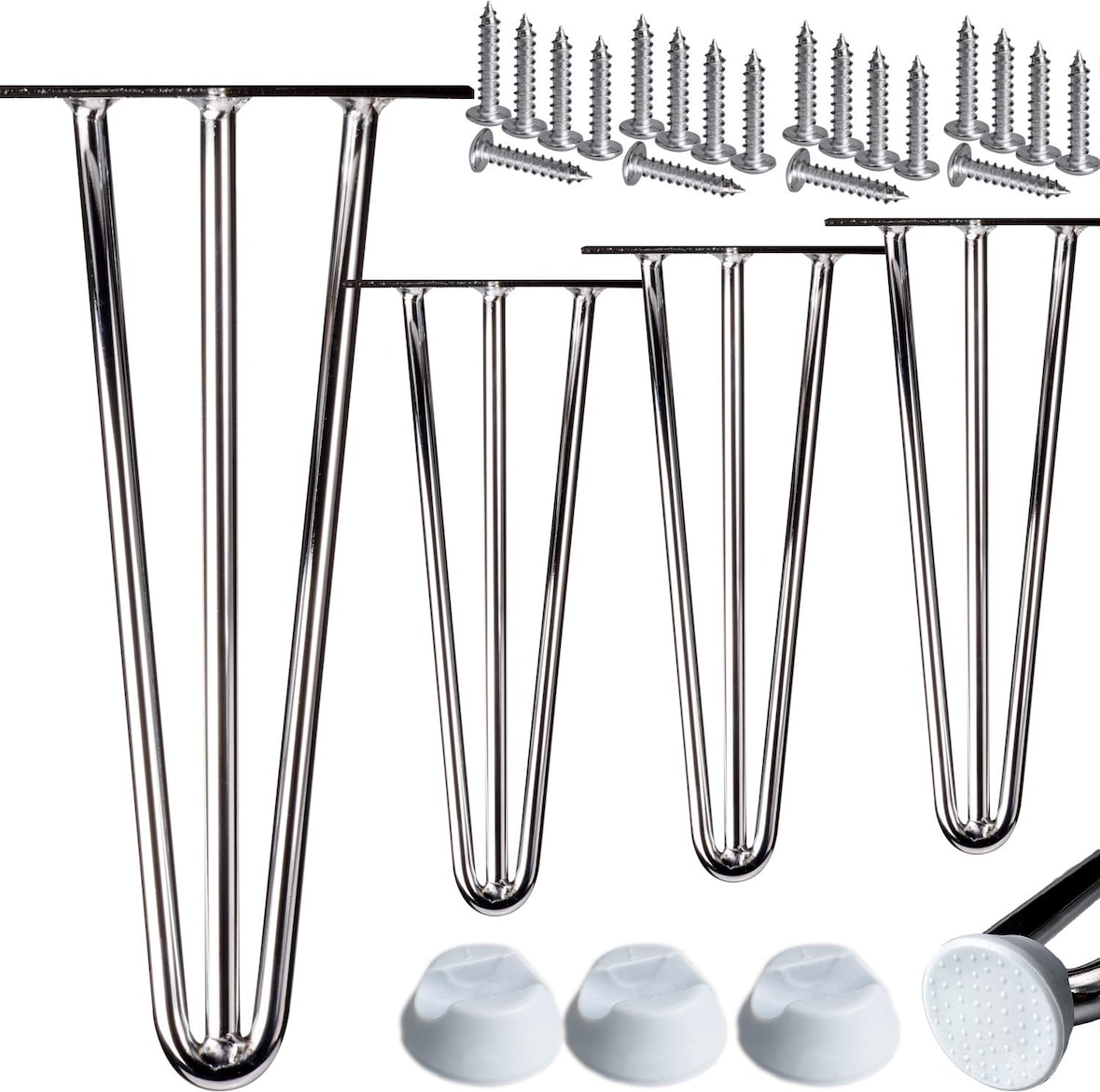 4x Haarnadel Tischbeine EDELSTAHL SCHWARZ CHROME Möbel Tischgestell Hairpin Leg CHROM 3 Streben 30