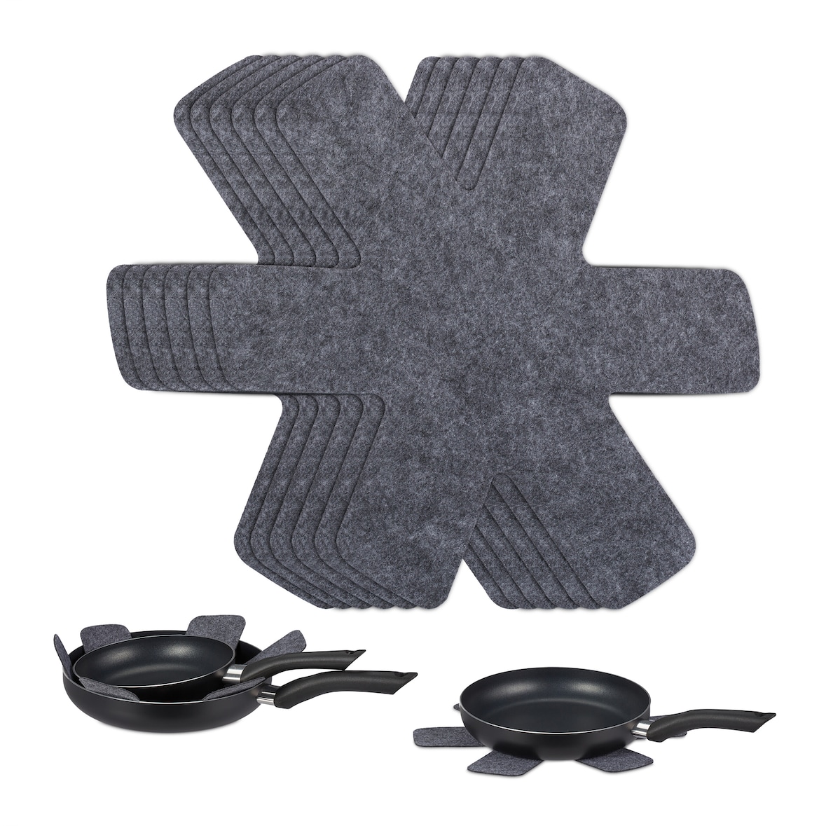 Relaxdays Pfannenschoner, 8er Set Pfannentrenner, 38 x 30 cm, Filz Pfannenschutz, Stapelschutz für Pfannen & Töpfe, grau