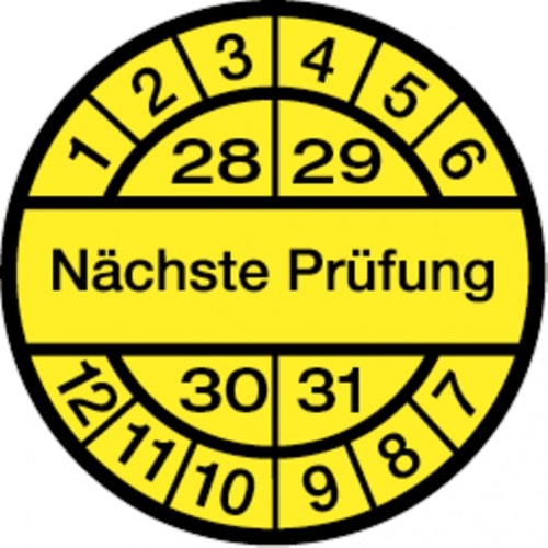 Dreifke® Prüfplakette Nächste Prüfung ab 28 gelb/schwarz - 30 mm Folie selbstklebend, 500 St