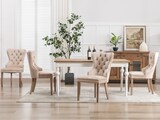 thumbnail of Polsterstuhl Esszimmerstuhl Samt Beige 95x64x54 cm mit Türklopfer Rückseite Nagelkopfbesatz höhenverstellbaren Massivholzbeinen