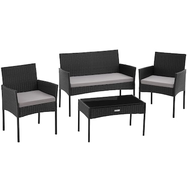 tectake Conjunto de jardim de rattan PALESE para 4 pessoas  Preto