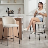 thumbnail of Barhocker Set mit Rückenlehne und Fußstütze Beige 68 cm Sitzhöhe ergonomisch gepolstert mit Stahlbeinen für Kücheninsel und Theke, 93x55x50 cm