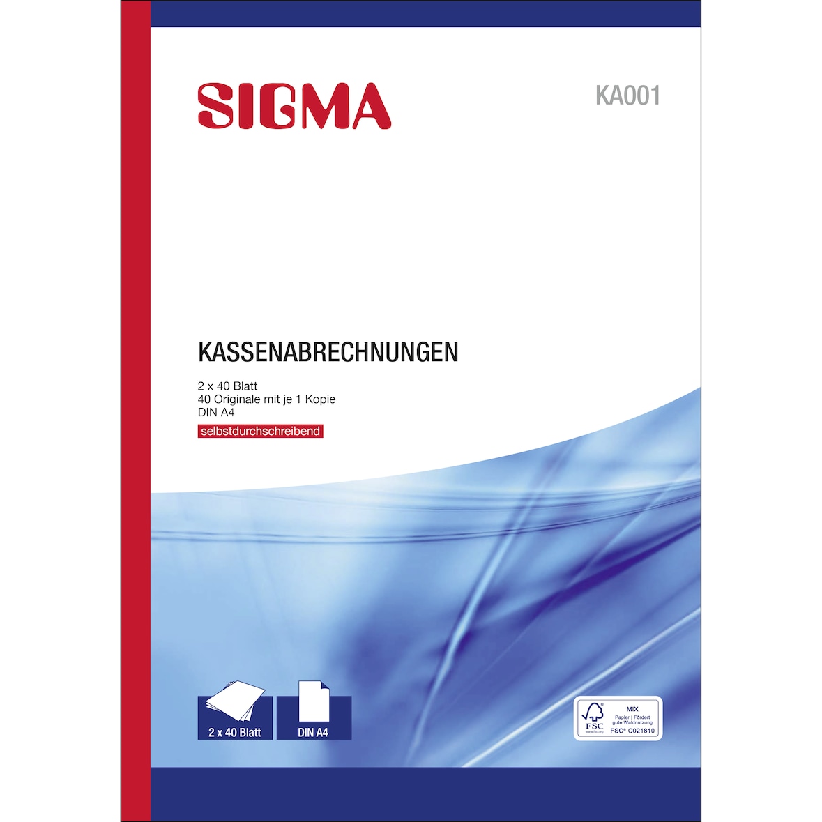 SIGMA KA001 Kassabonnen, zelfkopiërend, 2x40 vel, A4, 5 stuks